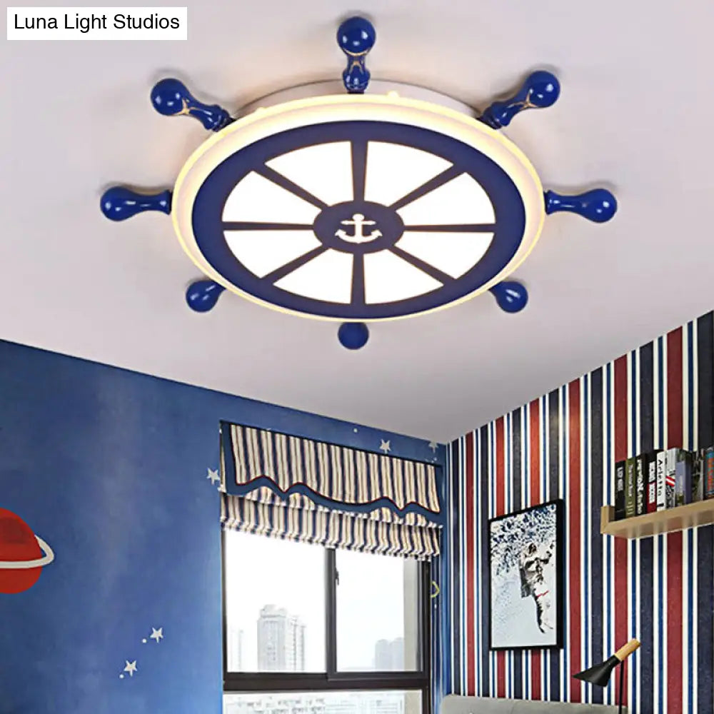 Nautical-Style Flush Mount Led Ceiling Lamp: Rudder Design In Blue For Dining Room