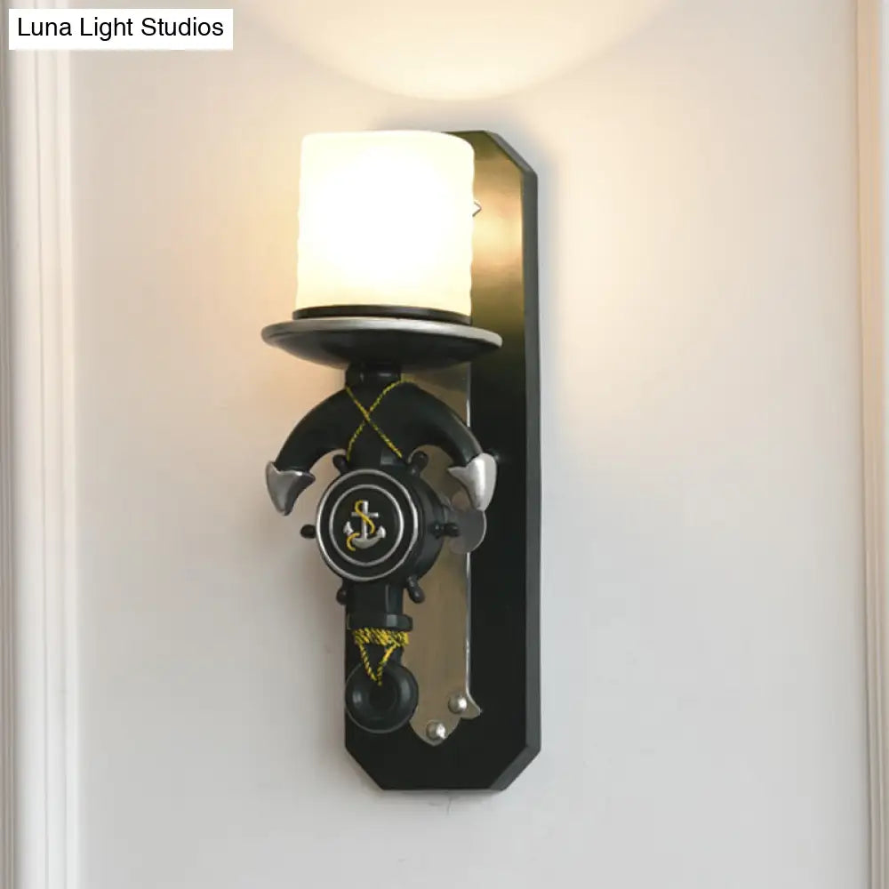 Nautical Style Indoor Wall Sconce Lamp With Anchor Design And Opal Glass Shade