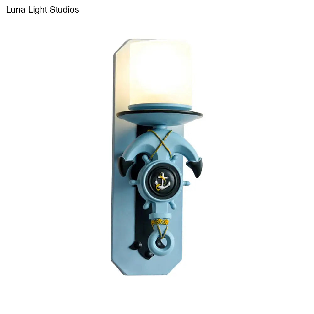 Nautical Style Indoor Wall Sconce Lamp With Anchor Design And Opal Glass Shade