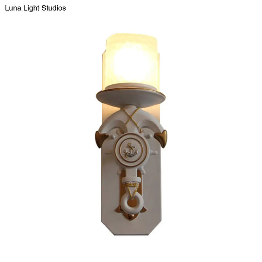 Nautical Style Indoor Wall Sconce Lamp With Anchor Design And Opal Glass Shade