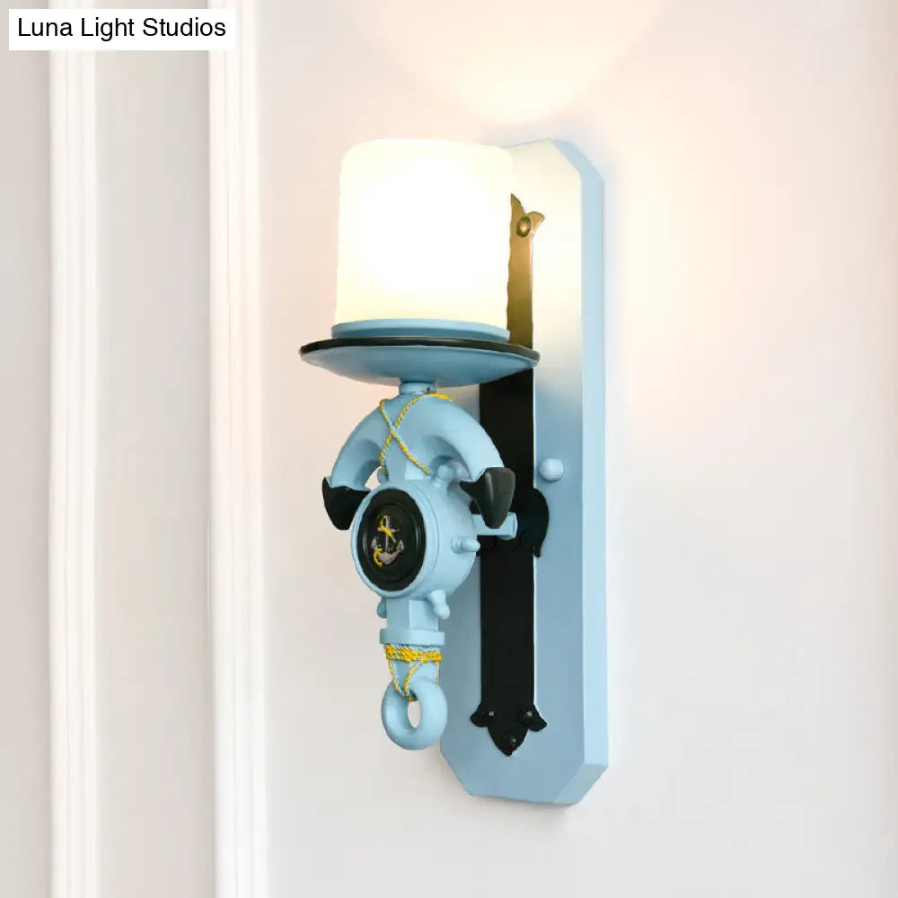 Nautical Style Indoor Wall Sconce Lamp With Anchor Design And Opal Glass Shade