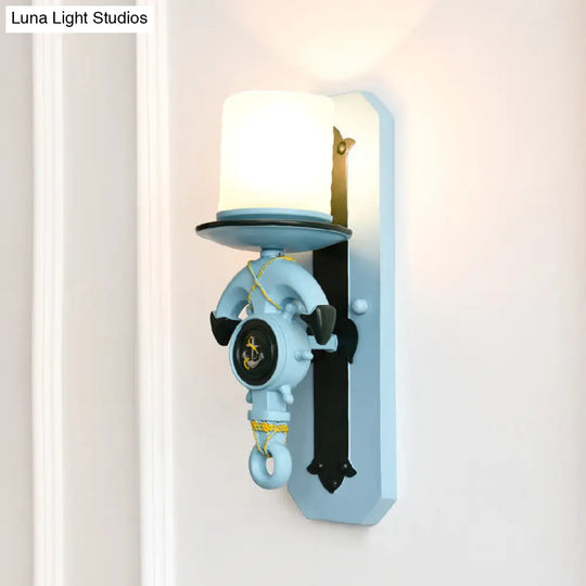 Nautical Style Indoor Wall Sconce Lamp With Anchor Design And Opal Glass Shade