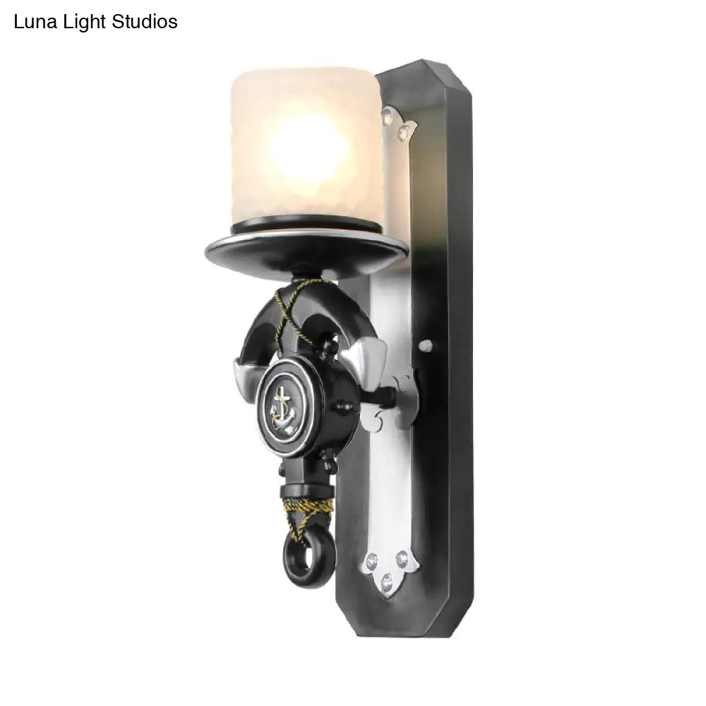 Nautical Style Indoor Wall Sconce Lamp With Anchor Design And Opal Glass Shade