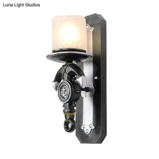 Nautical Style Indoor Wall Sconce Lamp With Anchor Design And Opal Glass Shade