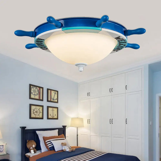 Nautical Style Led Flushmount Light With Blue Milk Glass Shade For Bedroom