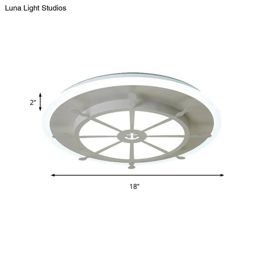 Nautical Style Metal Compass Flush Mount Ceiling Lamp In White Finish For Dining Room