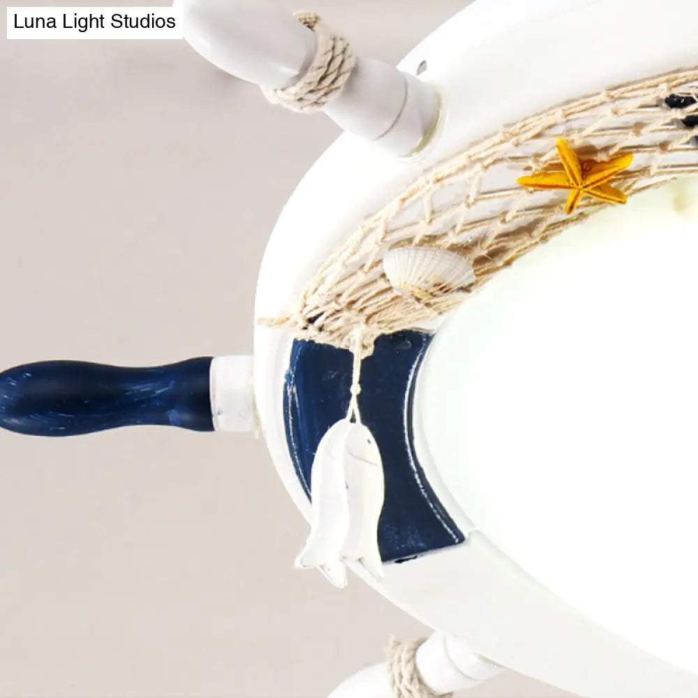 Nautical Style Metal Flush Light For Game Room - White Rudder Ceiling Mount
