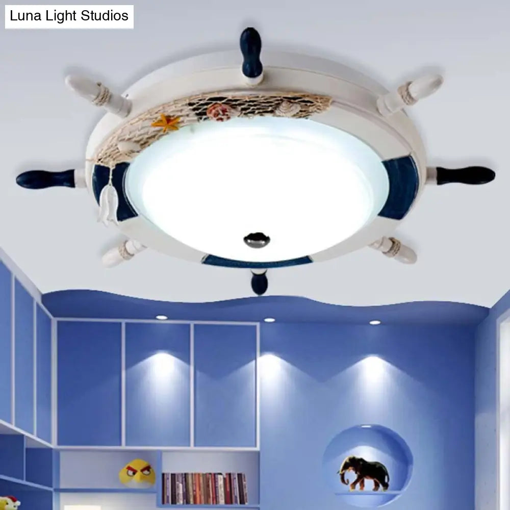 Nautical Style Metal Flush Light For Game Room - White Rudder Ceiling Mount