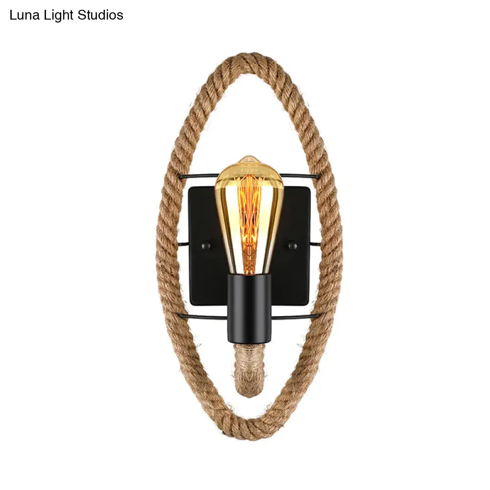 Nautical Style Rope Wall Sconce Lighting - Black Finish Round/Oval Shape 1 Light