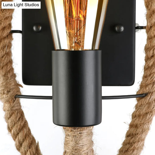 Nautical Style Rope Wall Sconce Lighting - Black Finish Round/Oval Shape 1 Light