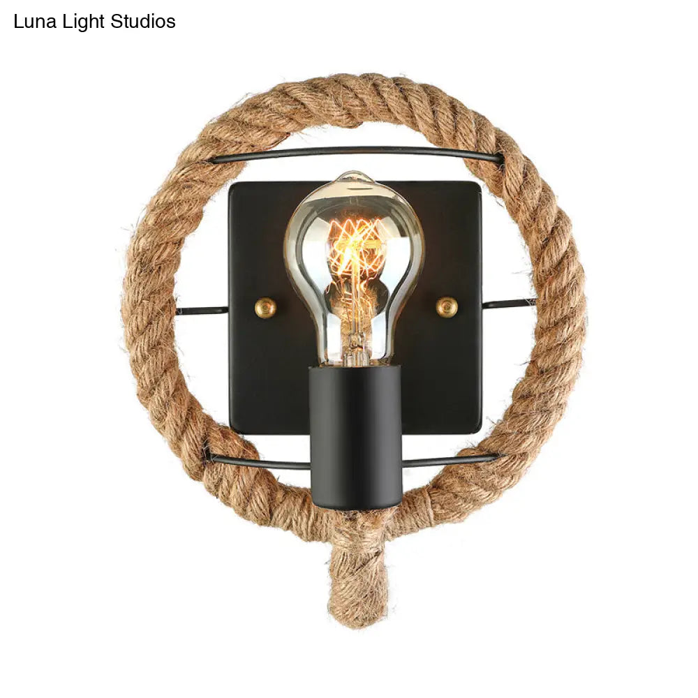 Nautical Style Rope Wall Sconce Lighting - Black Finish Round/Oval Shape 1 Light