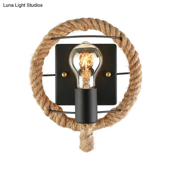 Nautical Style Rope Wall Sconce Lighting - Black Finish Round/Oval Shape 1 Light