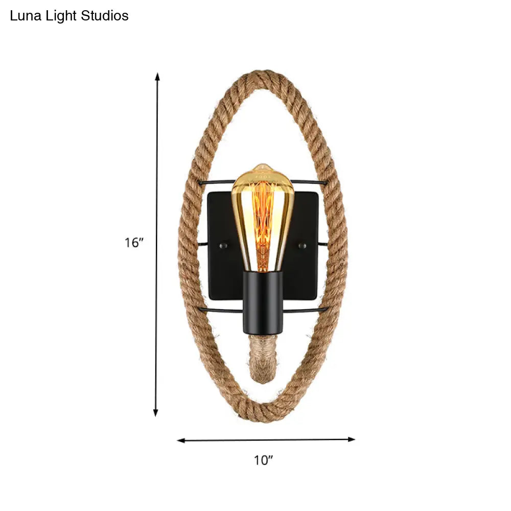 Nautical Style Rope Wall Sconce Lighting - Black Finish Round/Oval Shape 1 Light