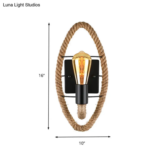 Nautical Style Rope Wall Sconce Lighting - Black Finish Round/Oval Shape 1 Light