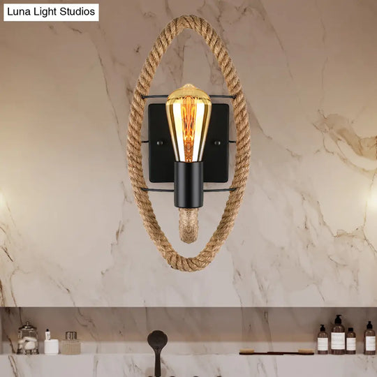 Nautical Style Rope Wall Sconce Lighting - Black Finish Round/Oval Shape 1 Light