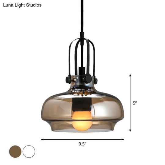 Nautical Dining Room Hanging Lamp - 1 Head Suspension Light With 7/9.5/12.5 Width Pot Amber/Frosted