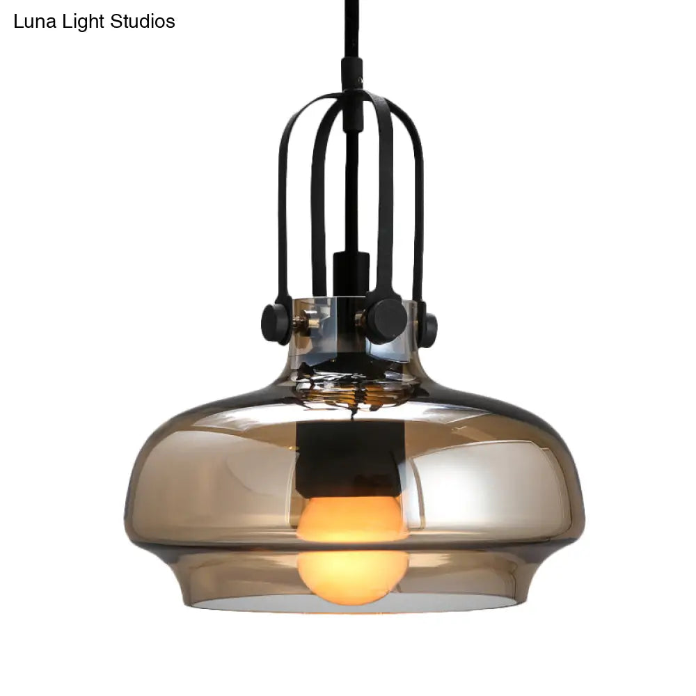 Nautical Dining Room Hanging Lamp - 1 Head Suspension Light With 7/9.5/12.5 Width Pot Amber/Frosted