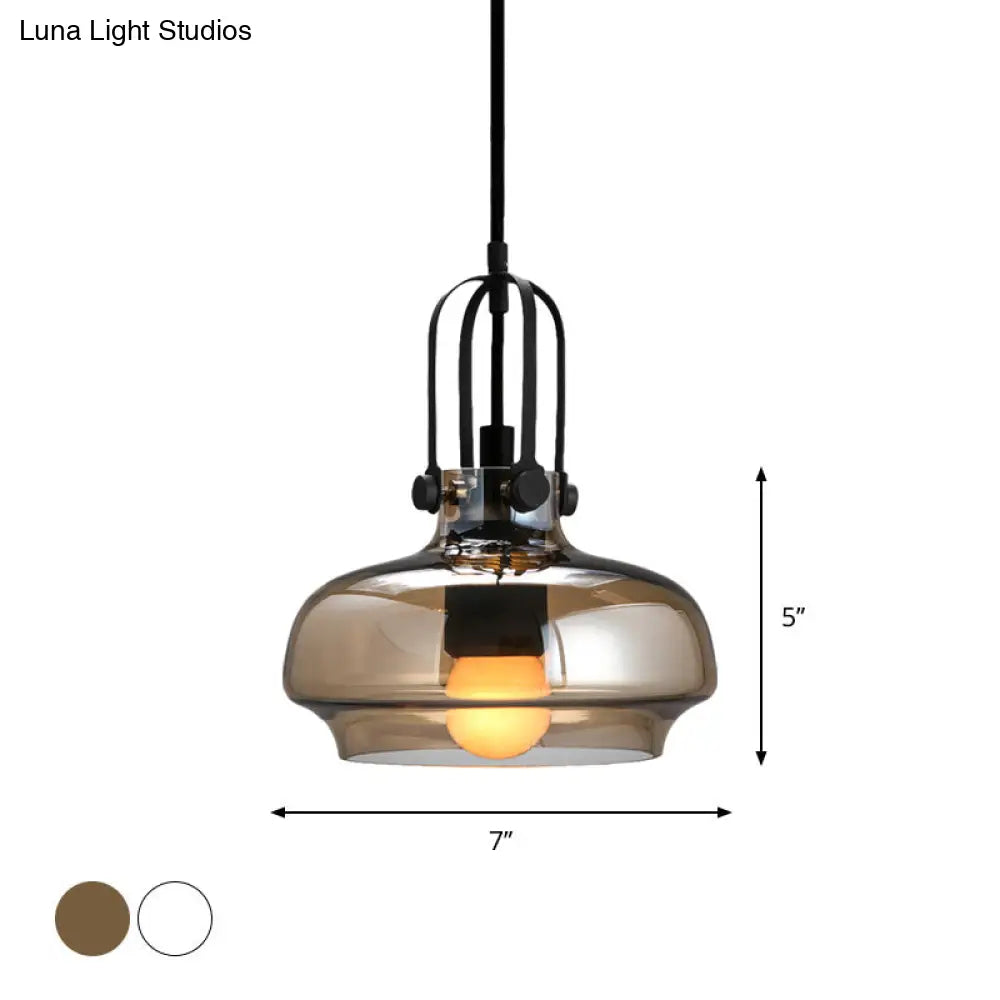 Nautical Dining Room Hanging Lamp - 1 Head Suspension Light With 7/9.5/12.5 Width Pot Amber/Frosted