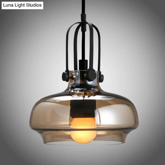 Nautical Dining Room Hanging Lamp - 1 Head Suspension Light With 7/9.5/12.5 Width Pot Amber/Frosted