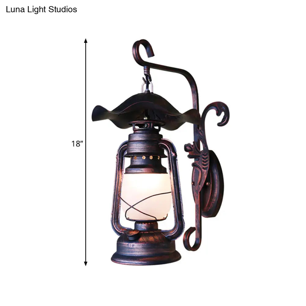 Nautical Weathered Copper Kerosene Lamp - Opaline Glass Wall Mount Light For Porch Lighting