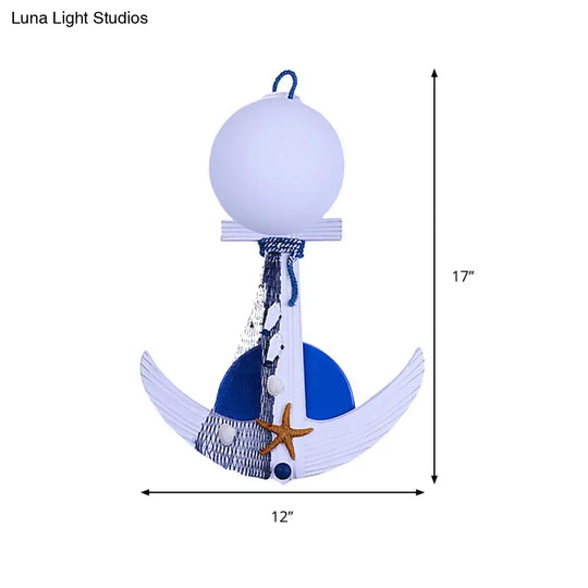 Nautical White Wall Sconce With Anchor Design: 1-Light Metal Light For Front Door