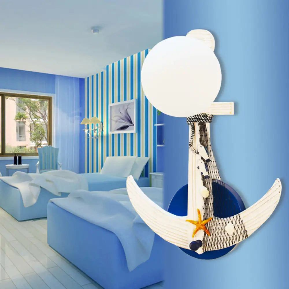 Nautical White Wall Sconce With Anchor Design: 1-Light Metal Light For Front Door