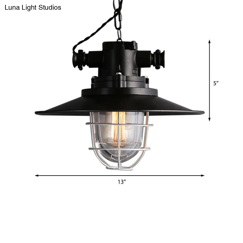 Nautical Metal Wire Cage Pendant Lamp With Saucer Shade And Bulb