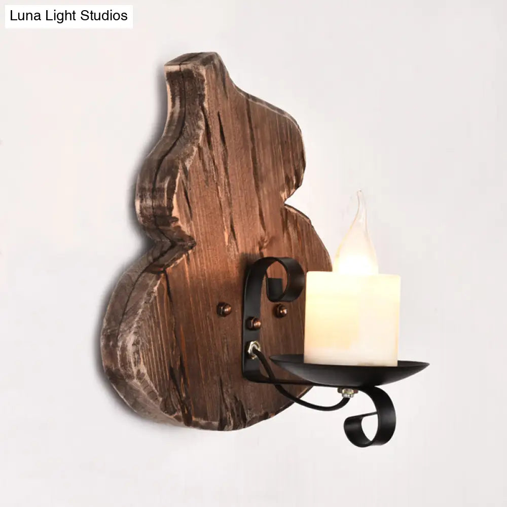 Nautical Wood Kerosene Lantern Wall Lamp: Brown Mount Light With Backplate