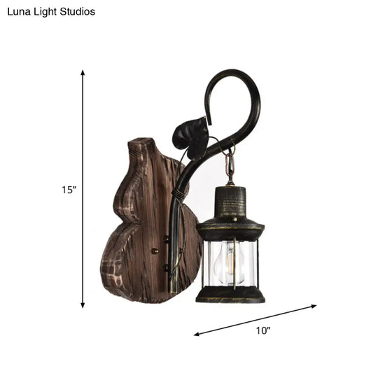 Nautical Wood Kerosene Lantern Wall Lamp: Brown Mount Light With Backplate