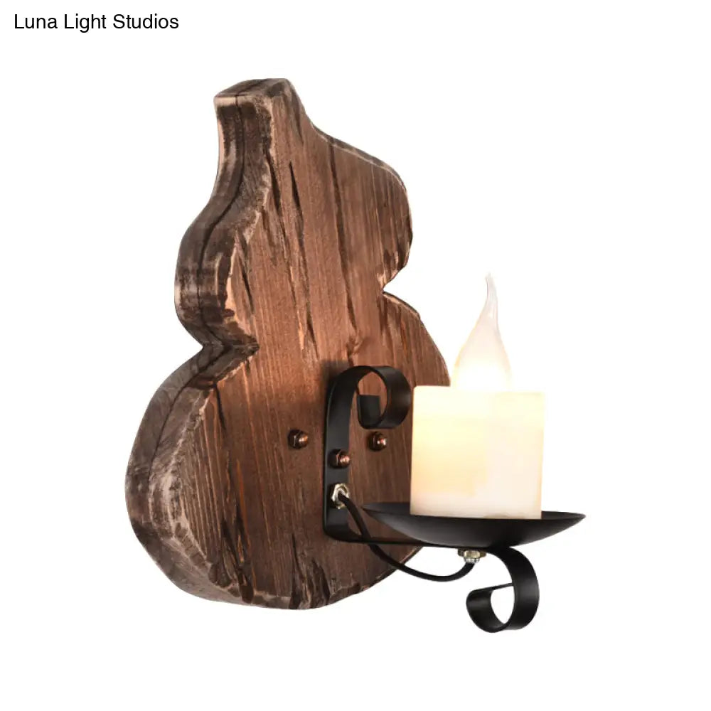 Nautical Wood Kerosene Lantern Wall Lamp: Brown Mount Light With Backplate