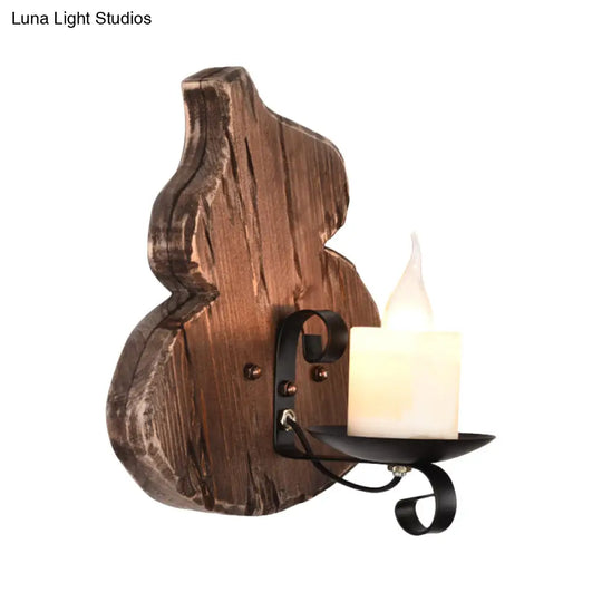 Nautical Wood Kerosene Lantern Wall Lamp: Brown Mount Light With Backplate