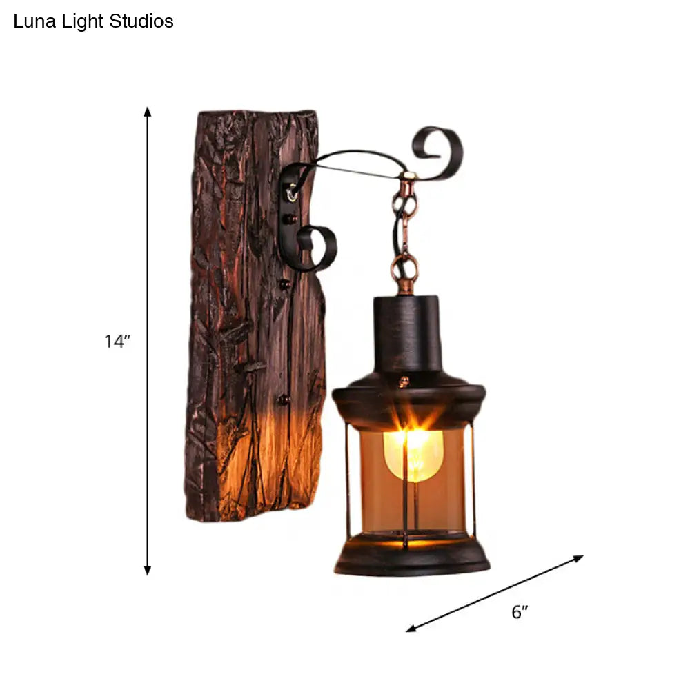 Nautical Wood Lantern Wall Light - Single-Bulb Bistro Fixture