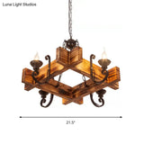Nautical Wooden Hanging Light Fixture-Chandelier In Brown Triangular/Square Design 3/4/6-Head