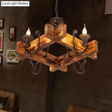 Nautical Wooden Hanging Light Fixture-Chandelier In Brown Triangular/Square Design 3/4/6-Head