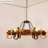 Nautical Wooden Hanging Light Fixture-Chandelier In Brown Triangular/Square Design 3/4/6-Head