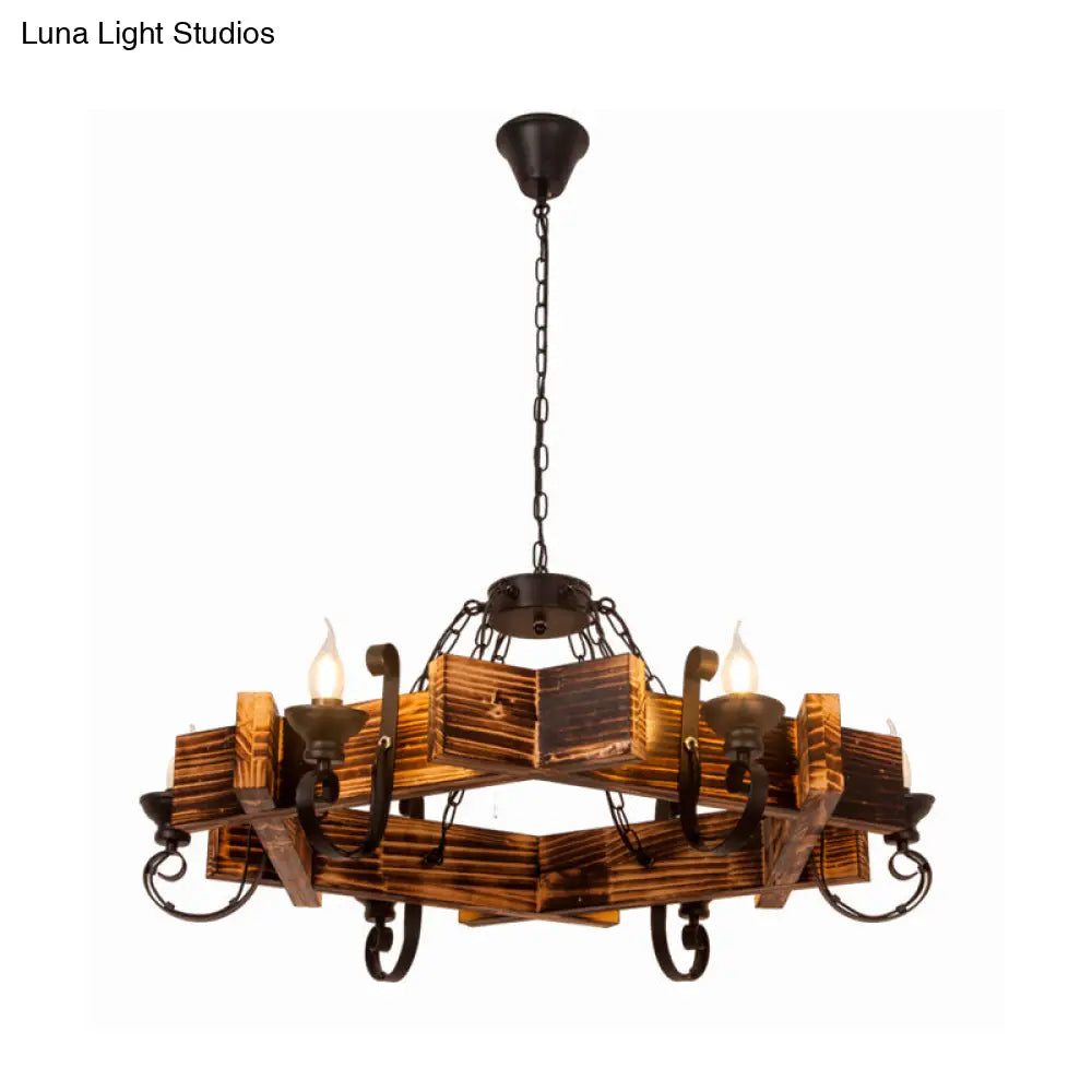Nautical Wooden Hanging Light Fixture-Chandelier In Brown Triangular/Square Design 3/4/6-Head