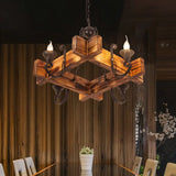 Nautical Wooden Hanging Light Fixture-Chandelier In Brown Triangular/Square Design 3/4/6-Head