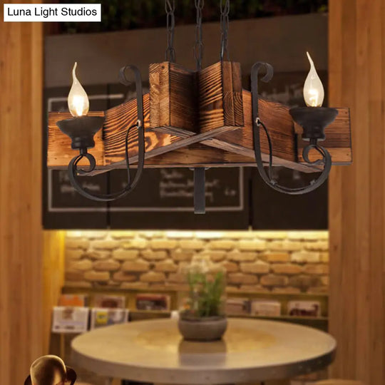 Nautical Wooden Hanging Light Fixture - Triangular/Square 3/4/6 Heads Restaurant Ceiling Chandelier