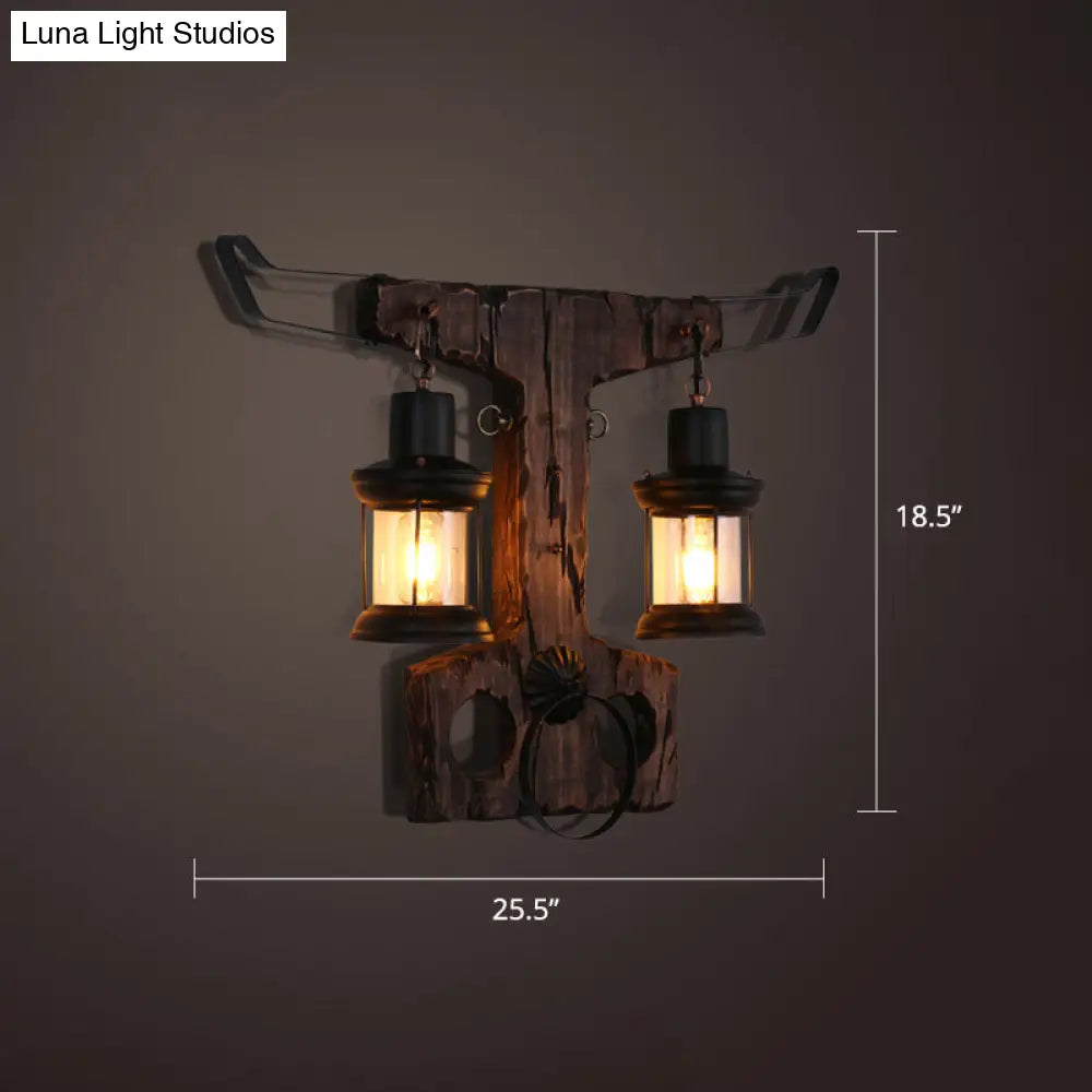 Nautical Wooden Wall Lamp - Geometric Lighting Fixture For Living Room