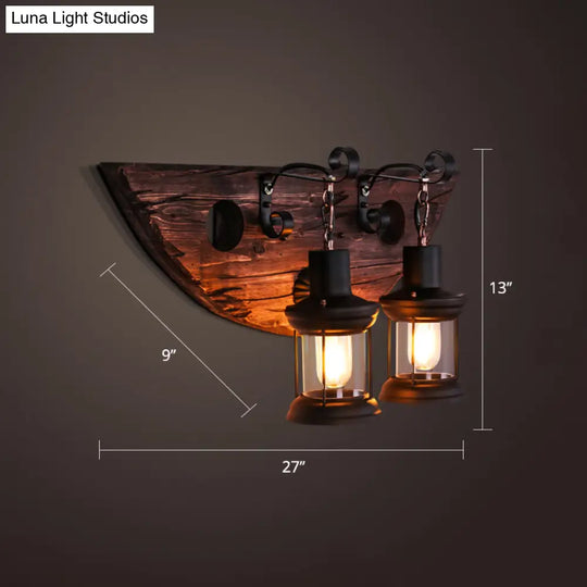 Nautical Wooden Wall Lamp - Geometric Lighting Fixture For Living Room