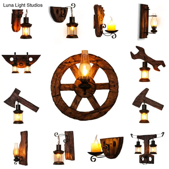 Nautical Wooden Wall Lamp - Geometric Lighting Fixture For Living Room