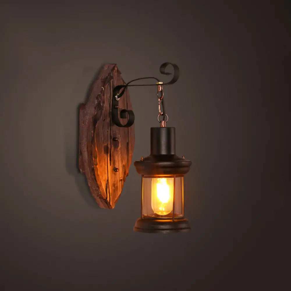 Nautical Wooden Wall Lamp - Geometric Lighting Fixture For Living Room Distressed Wood / Bamboo