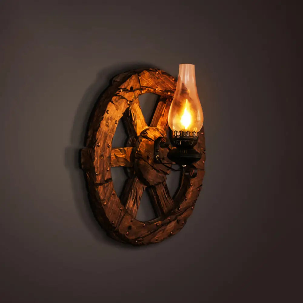 Nautical Wooden Wall Lamp - Geometric Lighting Fixture For Living Room Distressed Wood / Rudder