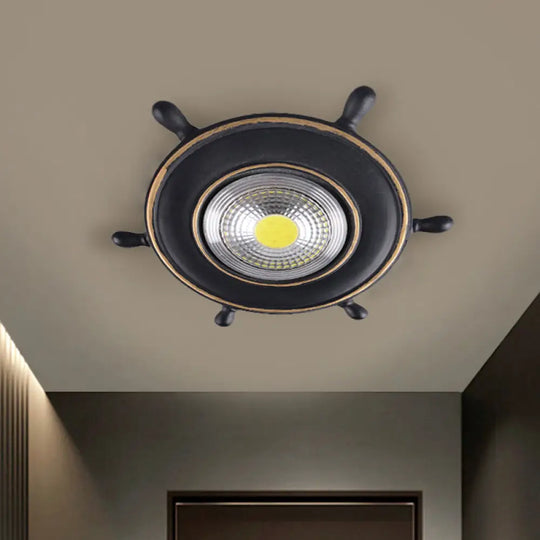 Navigate The Seas With Rudder Flush Mount Lighting Fixture For Kids Room In Blue Black / Warm