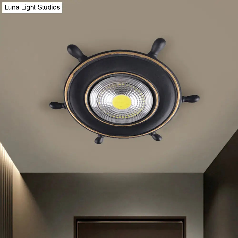 Navigate The Seas With Rudder Flush Mount Lighting Fixture For Kids Room In Blue Black / Warm