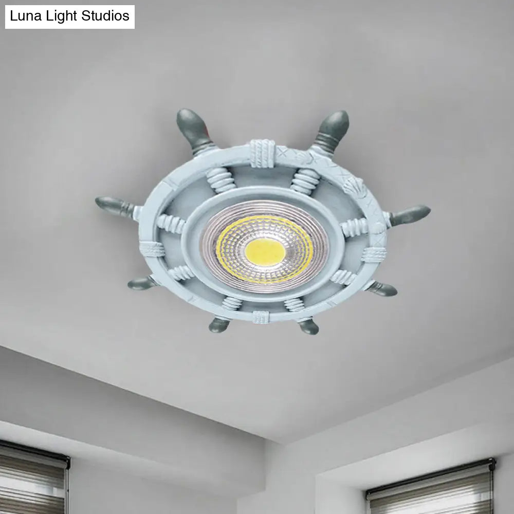 Navigate The Seas With Rudder Flush Mount Lighting Fixture For Kids Room In Blue / Warm Ceiling