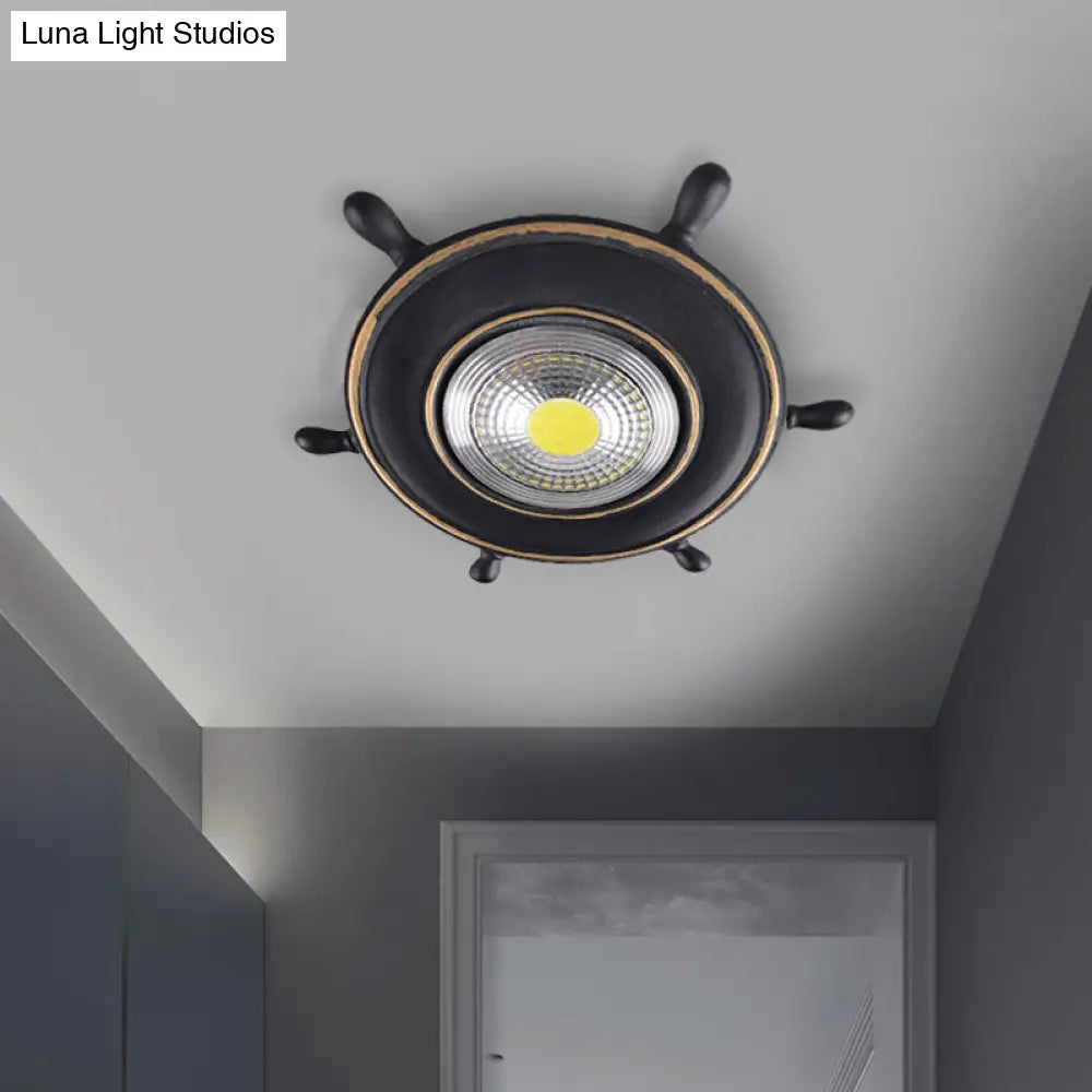 Navigate The Seas With Rudder Flush Mount Lighting Fixture For Kids Room In Blue Ceiling Light