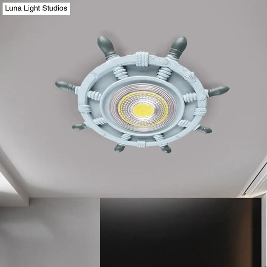 Navigate The Seas With Rudder Flush Mount Lighting Fixture For Kids Room In Blue Ceiling Light