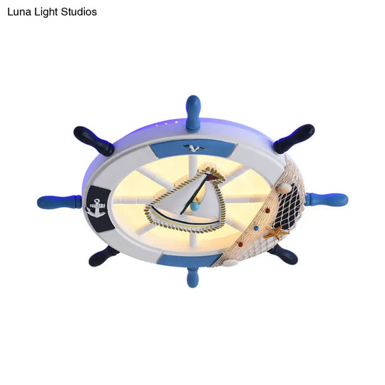 Navigate Your Way With Blue Rudder Flushmount: Kids Led Close To Ceiling Lamp Metallic Touch Light