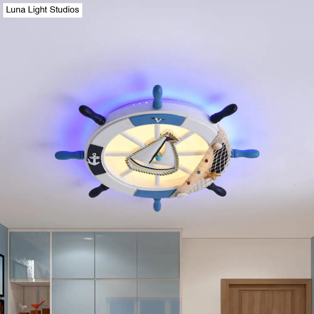 Navigate Your Way With Blue Rudder Flushmount: Kids Led Close To Ceiling Lamp Metallic Touch Light